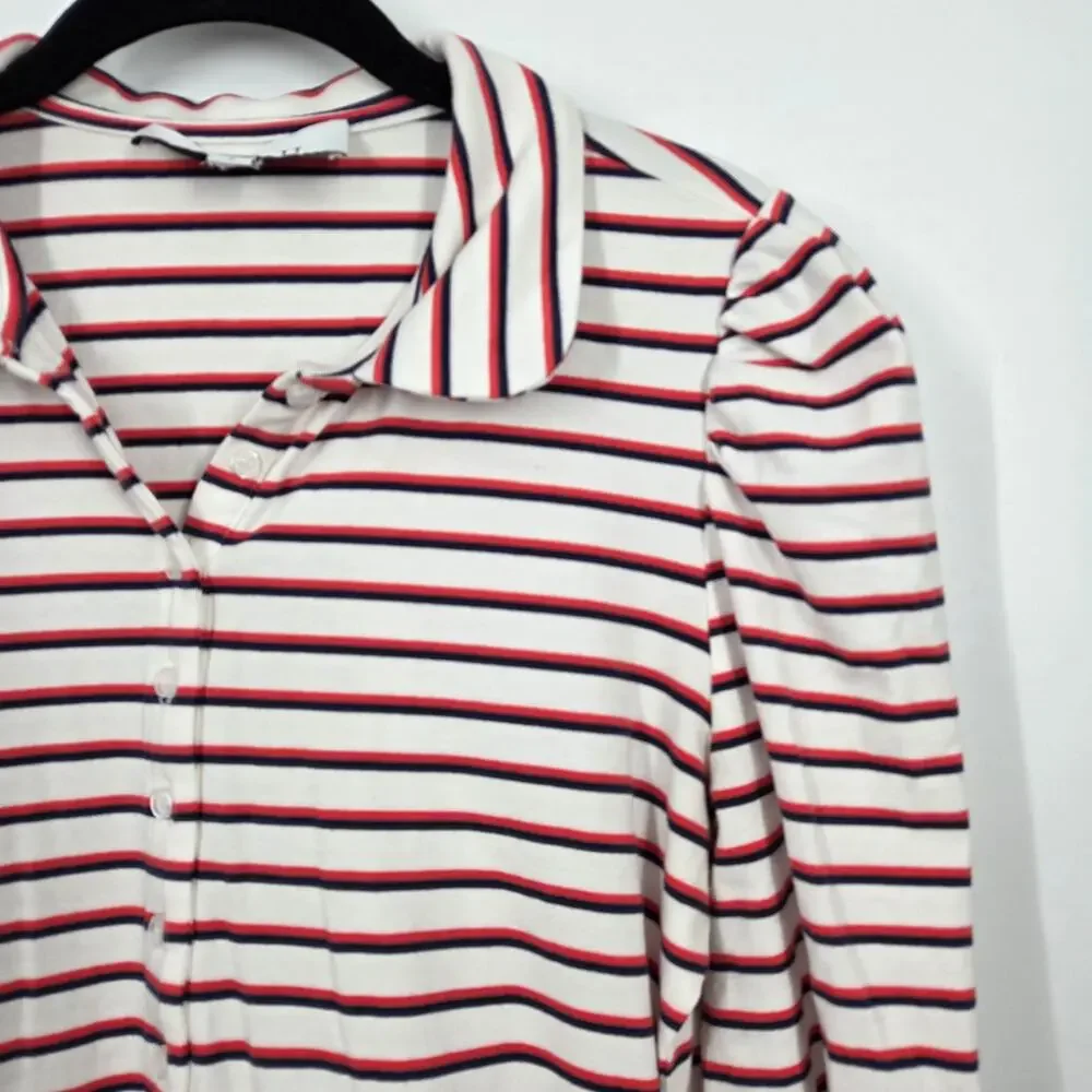 BURU women SZ S Red Blue White Striped Cotton 3/4 Sleeve Career Casual Dress - Picture 2 of 7
